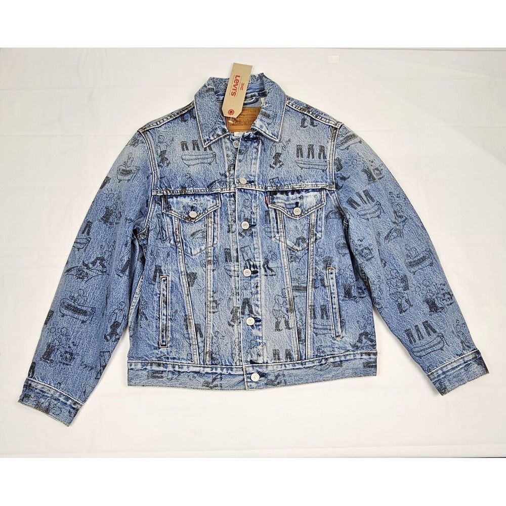 Levis Denim Jacket Mens Small. Bathtub‎ All Over Print Blue Denim. RARE. NWT